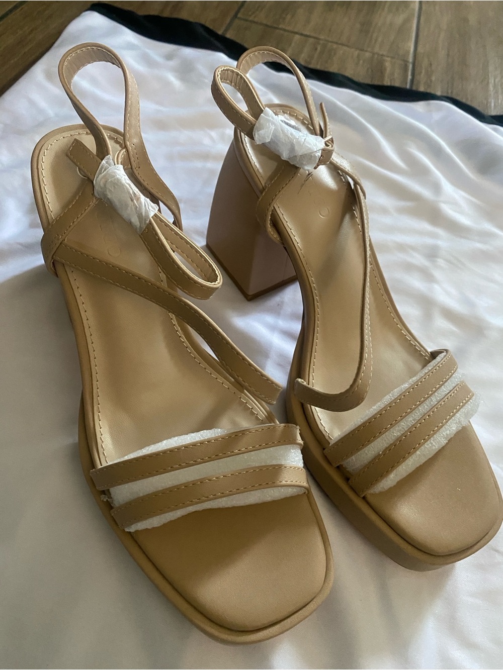 Women’s Beige Block Heel Slingback Sandals